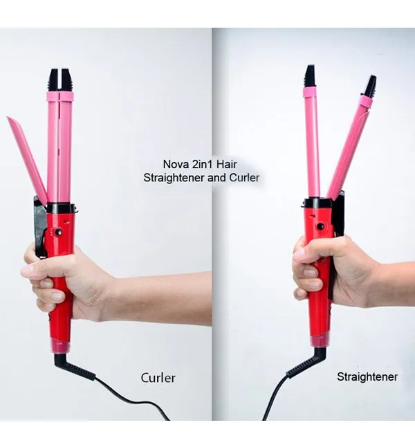 Nova 2-in-1 Hair Straightener & Curler – Model Nh-2009, Quick Heat-up Ceramic Plates For Smooth Straightening & Effortless Curls.