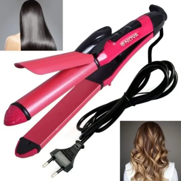 Nova 2-in-1 Hair Straightener & Curler – Model Nh-2009, Quick Heat-up Ceramic Plates For Smooth Straightening & Effortless Curls.