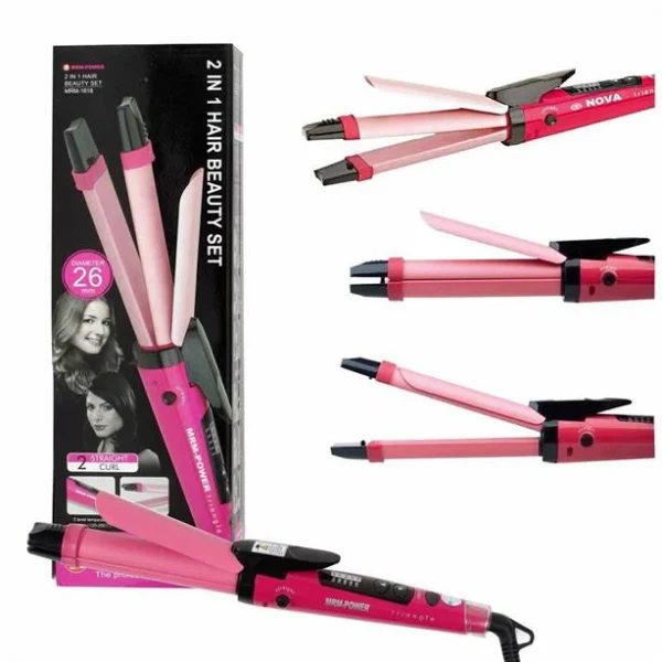 Nova 2-in-1 Hair Straightener & Curler – Model Nh-2009, Quick Heat-up Ceramic Plates For Smooth Straightening & Effortless Curls.